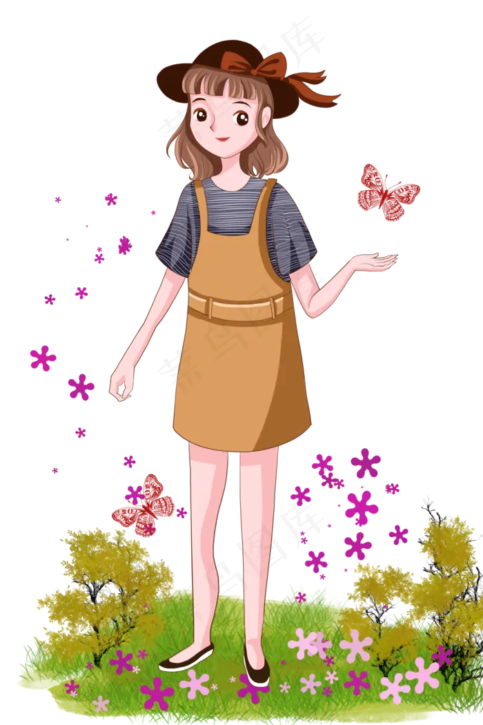 花朵飞扬跳舞的女孩(2000X3000(DPI:300))psd模版下载