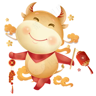 2021新春牛年灯笼鞭炮牛形象