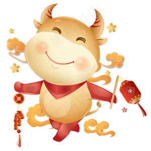 2021新春牛年灯笼鞭炮牛形象