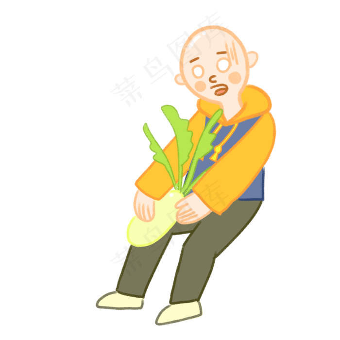 手绘卡通秋收光头小男孩