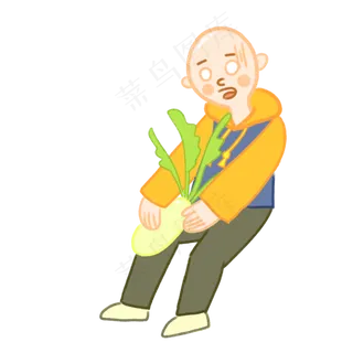 手绘卡通秋收光头小男孩