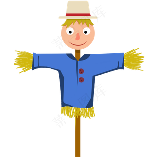 田野中的可爱的麦田卡通稻草人手