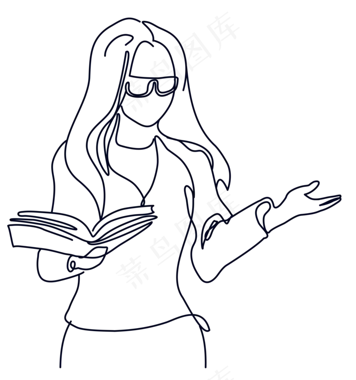 线描上课女教师(2000X2000(DPI:300))ai矢量模版下载