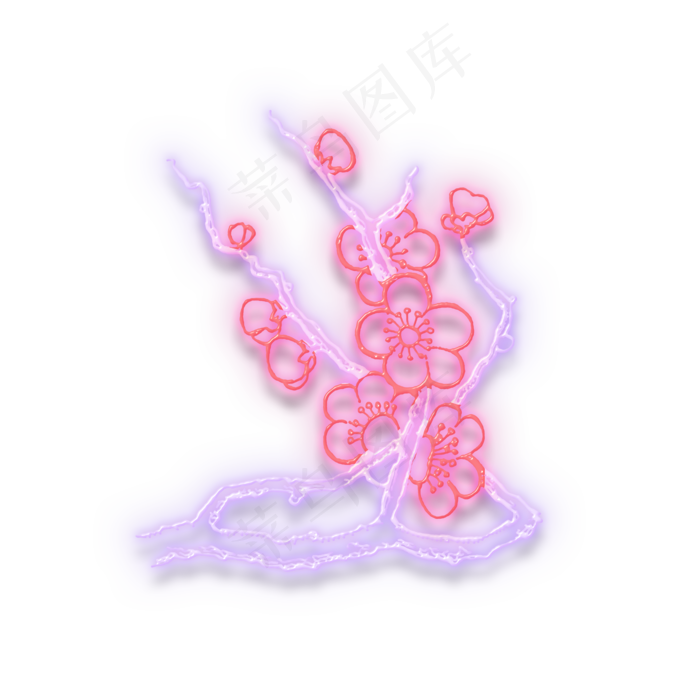 彩色霓虹灯红梅梅花