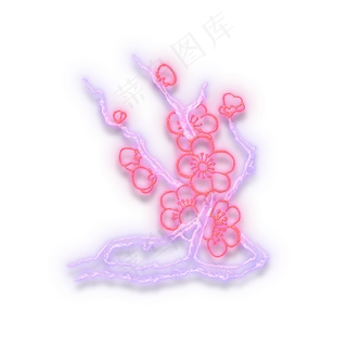 彩色霓虹灯红梅梅花