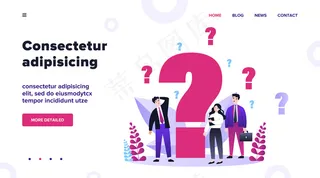 困惑的商人问问题。困惑的卡通人物在大问号附近寻找答案和问题解决方案。图解思维，帮助，帮助，麻烦的概念