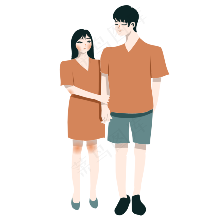 手绘矢量情人节七夕节牵手情侣(3000X3000(DPI:762))psd模版下载