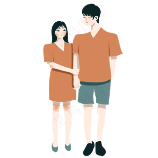 手绘矢量情人节七夕节牵手情侣