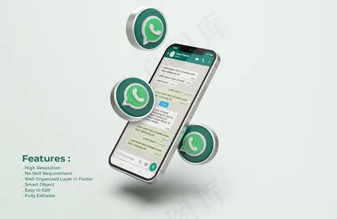Whatsapp的银色手机模型样机