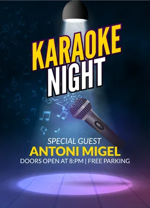 卡拉OK派对请柬海报设计模板。卡拉OK夜间宣传单,DM传单设计。音乐语音音乐会