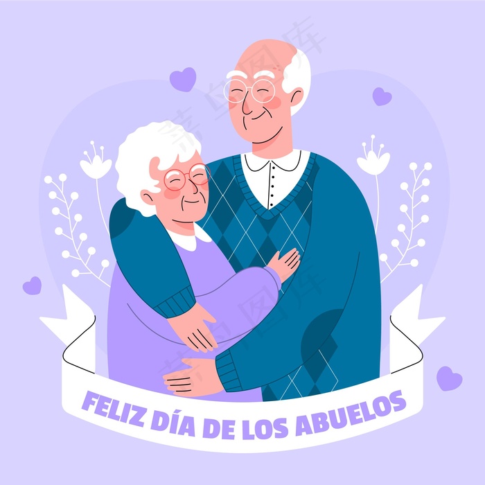 Dia de los abuelos与祖父母的插图eps,ai矢量模版下载