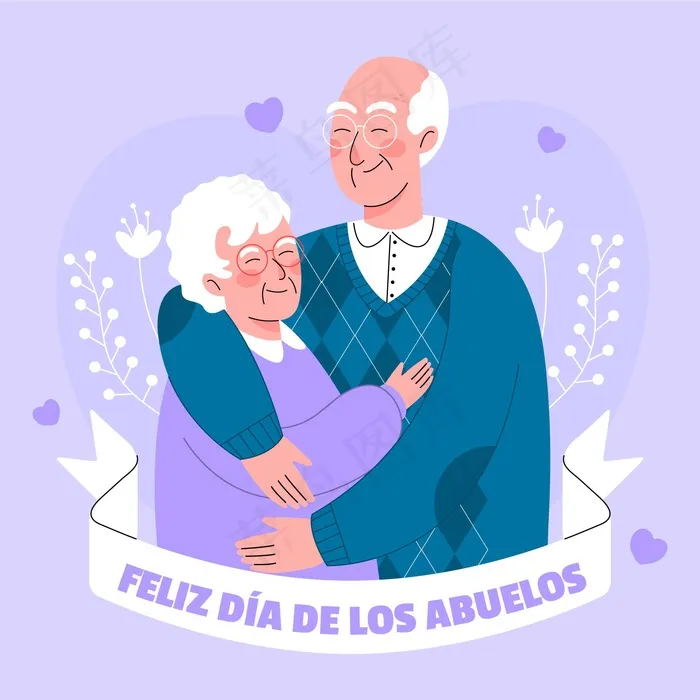 Dia de los abuelos与祖父母的插图eps,ai矢量模版下载