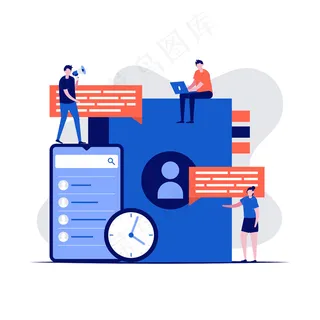 商业联系簿的概念与字符和智能手机。用于移动和提醒的联系人列表应用程序。