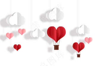 七夕爱心热气球云朵坠边