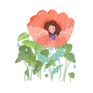 二十四节气之白露女孩人物植物绿