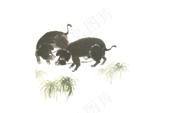 中国风仿画艺工笔画高清免扣素材-猪1