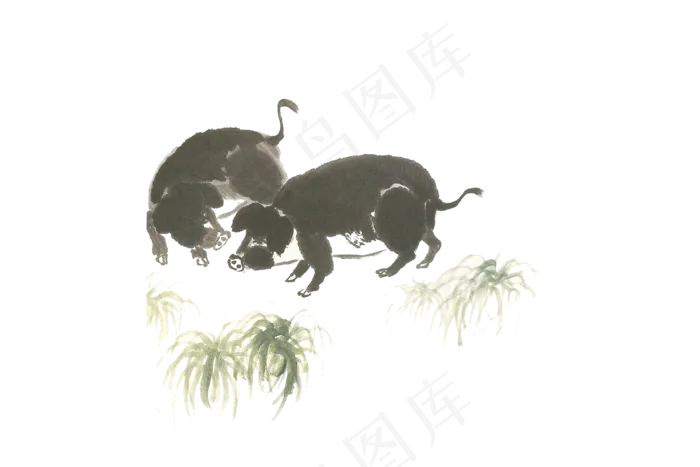 中国风仿画艺工笔画高清免扣素材-猪1