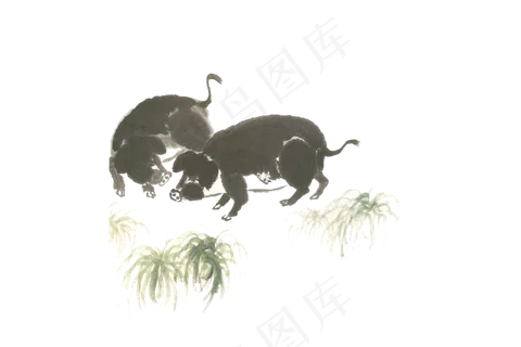 中国风仿画艺工笔画高清免扣素材-猪1