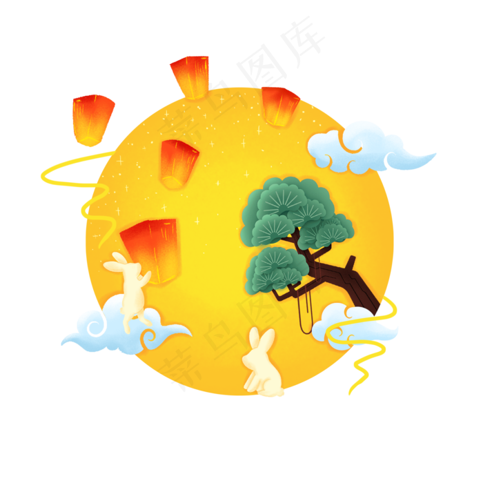 中秋贺卡装饰元素(2000*2000px 300 dpi )psd模版下载