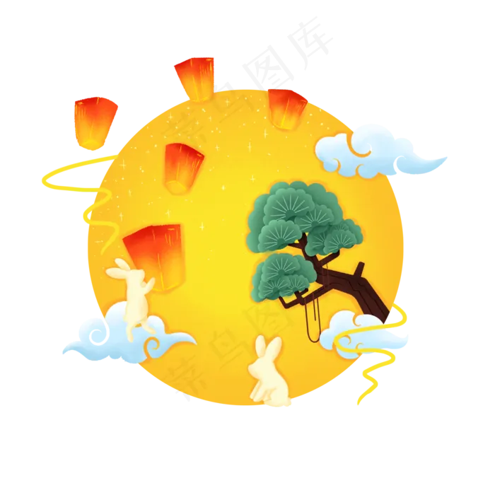 中秋贺卡装饰元素(2000*2000px 300 dpi )psd模版下载