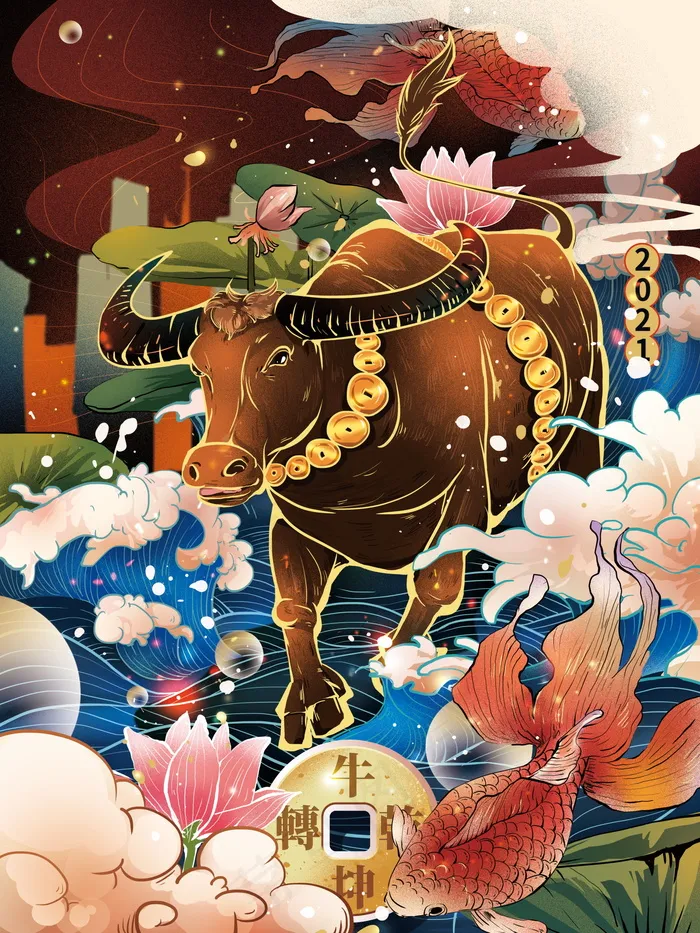 牛年插画 牛年海报 新春海报