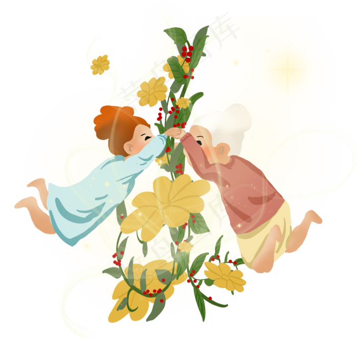 重阳节梦幻手绘插画与你共舞