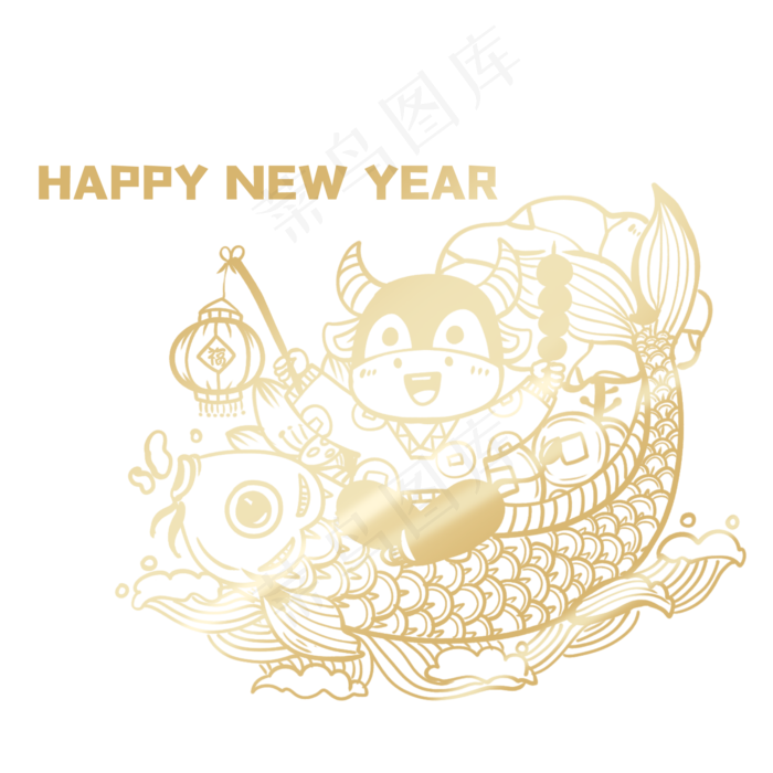 创意2021金色牛年贴纸