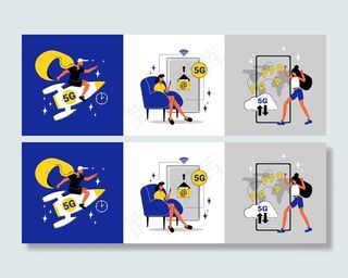 具有人字火箭和智能手机平面隔离图的高速 5g 互联网设计概念