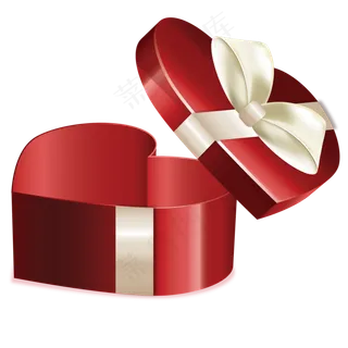 半开的卡通爱心礼盒免抠