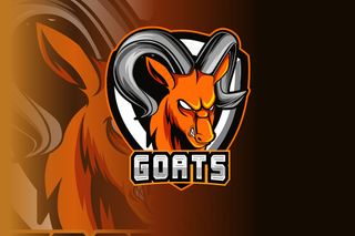 山羊吉祥物为体育和e体育标志隔离在黑暗的背景