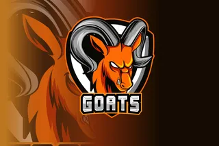 山羊吉祥物为体育和e体育标志隔离在黑暗的背景