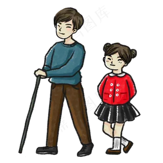 卡通手绘重阳节登山的父女可商用