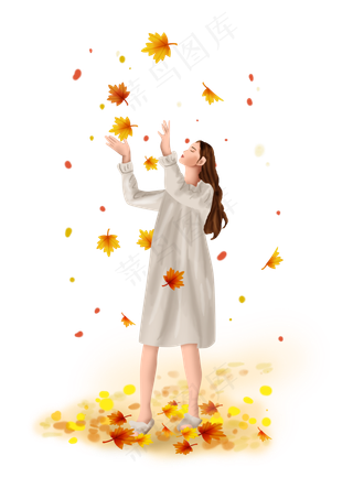 立秋秋季落叶和女孩