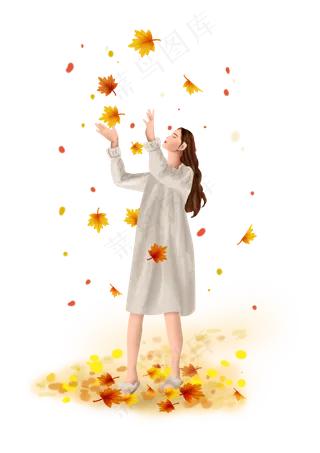 立秋秋季落叶和女孩