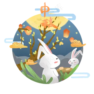 中秋商用少女赏月祈福手绘唯美中