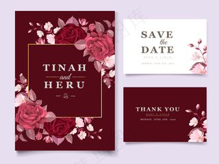 优雅的结婚卡模板，栗色花朵和树叶