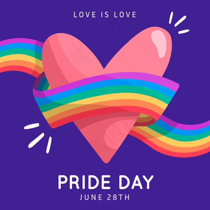 骄傲日国旗丝带环绕心脏背景