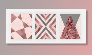 大理石纹理，粉红色和金色的三角形线条。