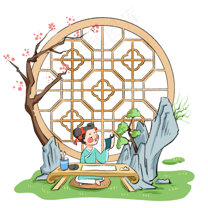 教育学习教师节古代卡通(2000X2000(DPI:300))psd模版下载