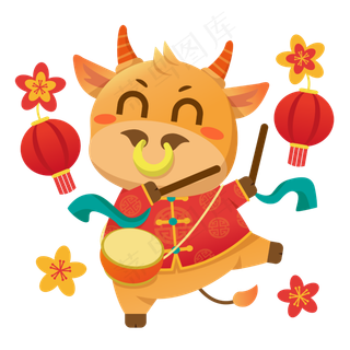 2021牛年新年喜庆打鼓小牛