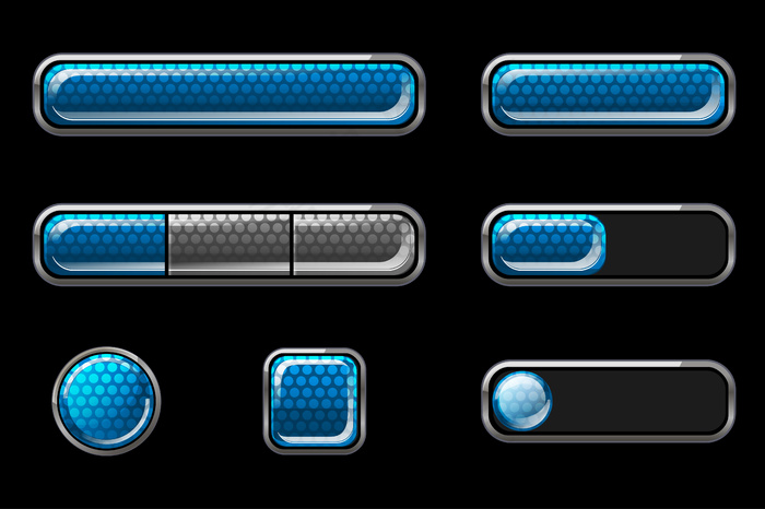 用于用户界面的蓝色光泽按钮集。eps,ai矢量模版下载