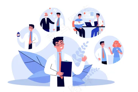 年轻的医生和他在医院的日常工作。药片，病人，护士。职业和医学概念的横幅banner，网站或登陆网页