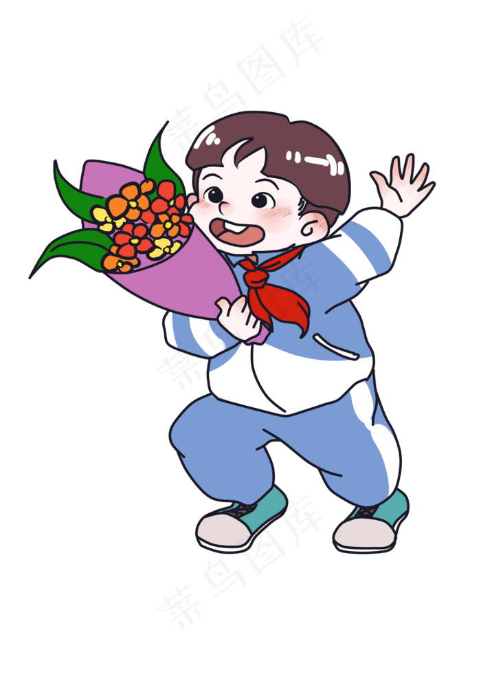 教师节学生送花小男孩