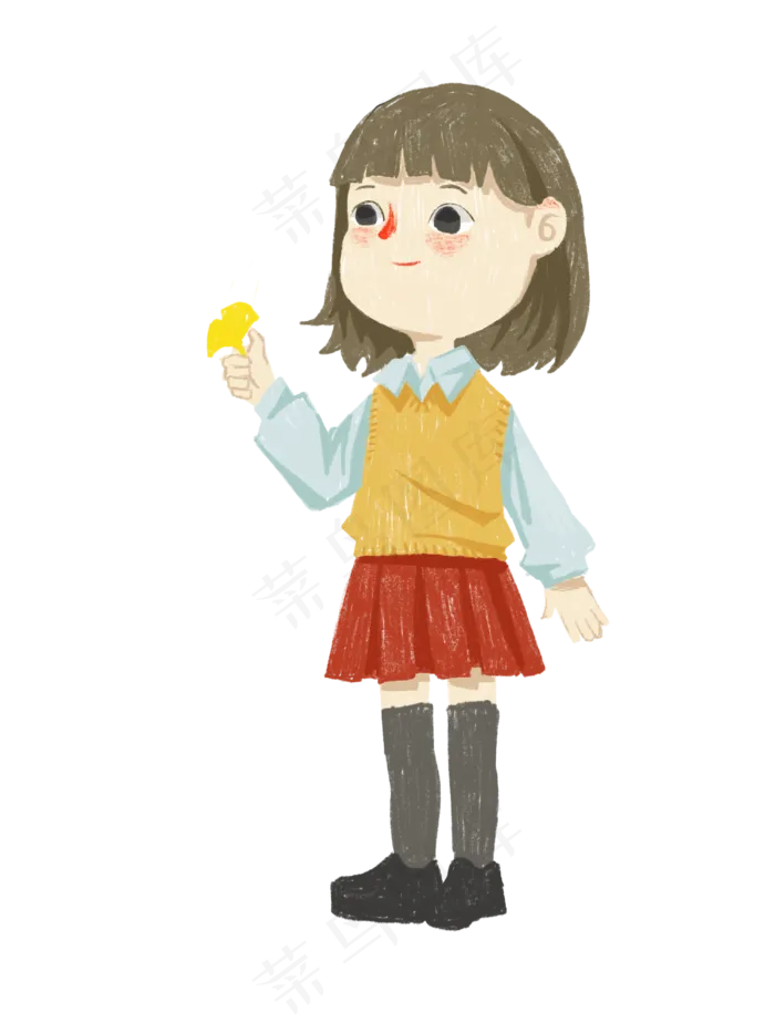 玩银杏叶的小女孩(3000X4000(DPI:350))psd模版下载