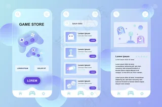 游戏商店glassmorphic设计neumorphic元素工具包，用于手机app移动应用程序appui-ux-gui屏幕集