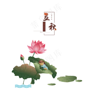 立秋手绘立秋晚荷