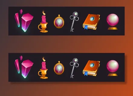 卡通魔术物品。图标游戏界面，隔离巫婆的东西。