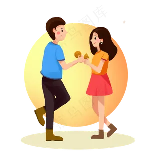 中秋节情侣赏月月饼素材