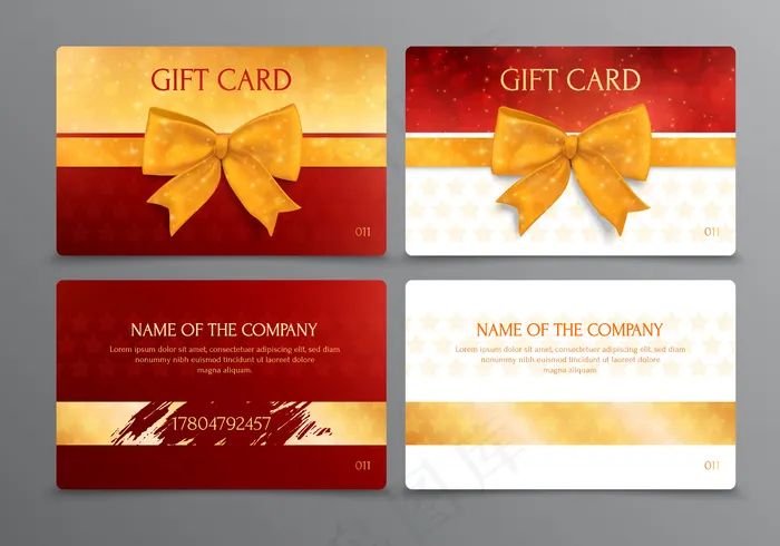 双向设计的打折刮擦礼品卡，公司名称位置用金色和红色隔开eps,ai矢量模版下载