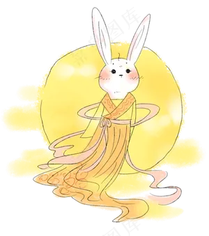 中秋节兔子仙子与大圆月亮PNG
